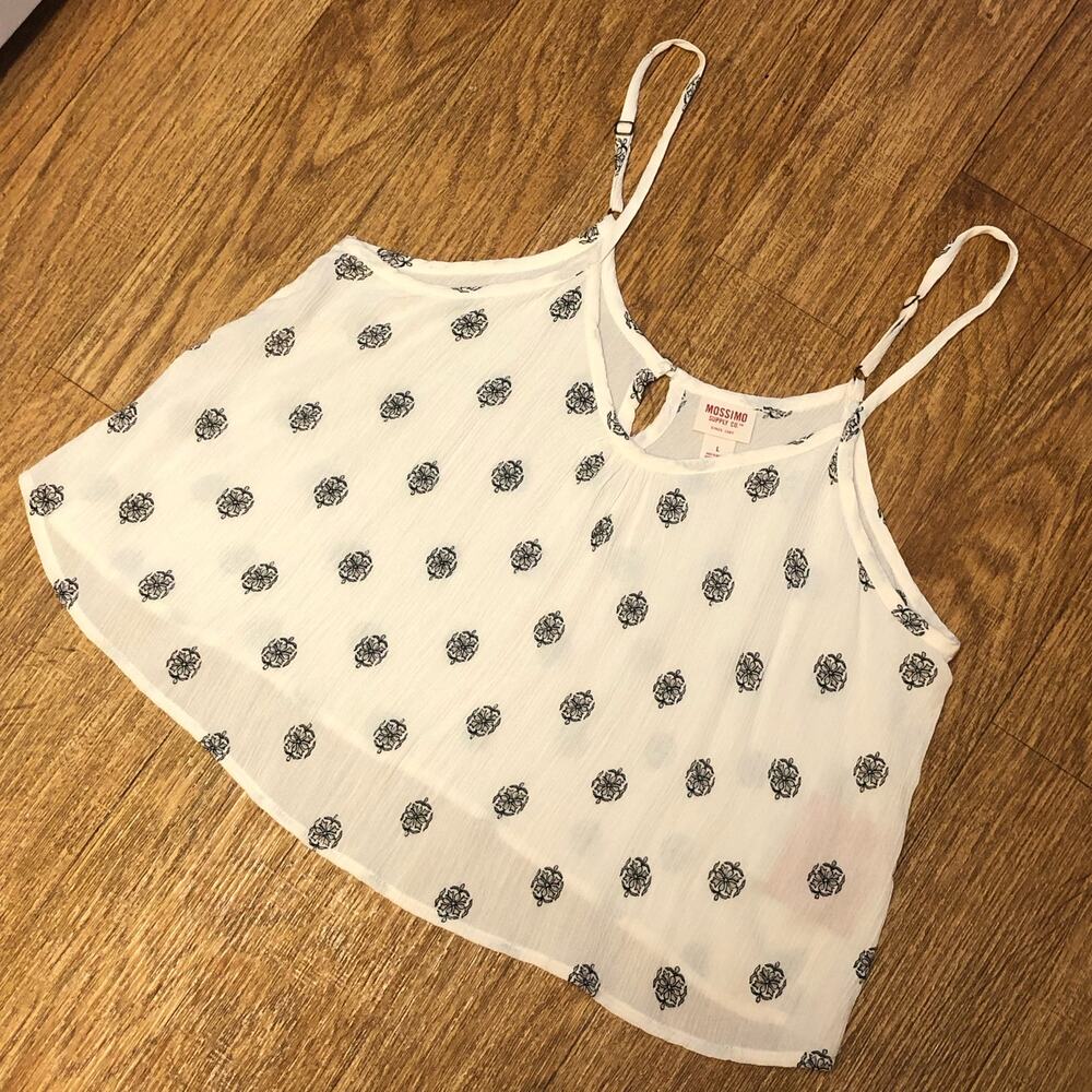 Mossimo Supply Co. Cream and Blue Floral Spaghetti Strap Tank Top Size Large